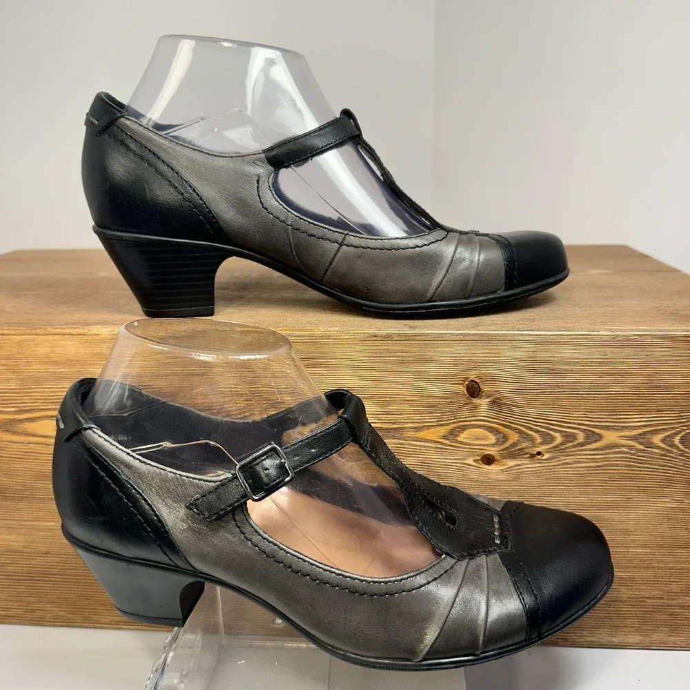 Earth Wanderlust T-Strap Mary Jane Comfort Heels Leather Two Tone 8.5B Academia